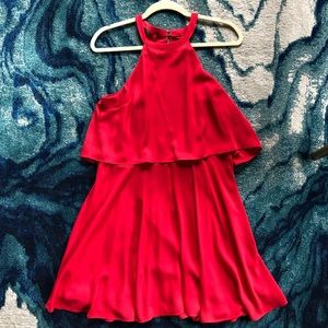 Express Layered Halter Cocktail Dress - Red